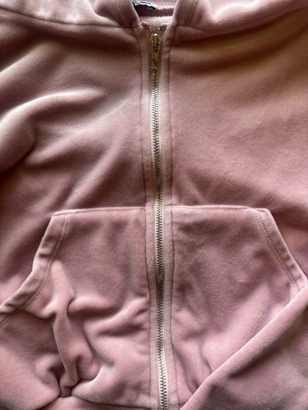 Y2K Pink Velour Cropped Zip Hoodie | Juicy Inspired | Coquette Sporty | Size M - Picture 3 of 7